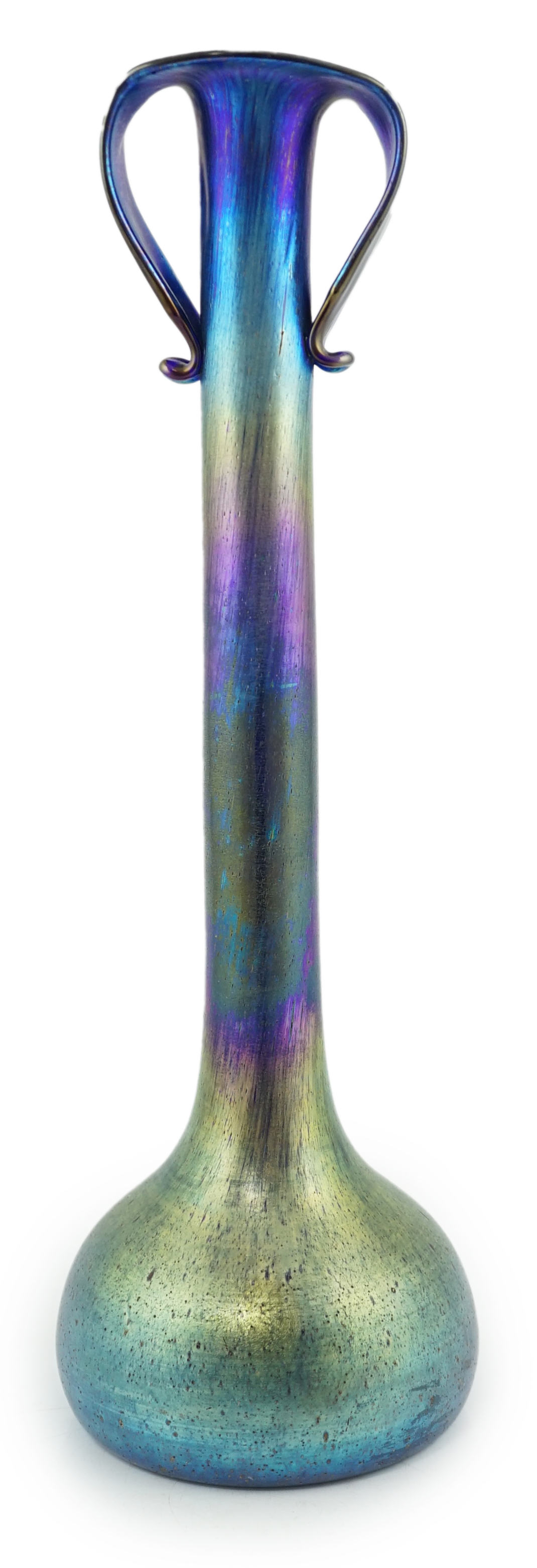 A tall Loetz Art Nouveau iridescent glass vase, c.1901, the design by Robert Holubetz, student of Koloman Moser